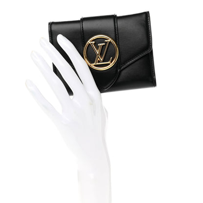 Louis Vuitton Smooth Calfskin LV Pont 9 Compact Wallet Black 2 of 8