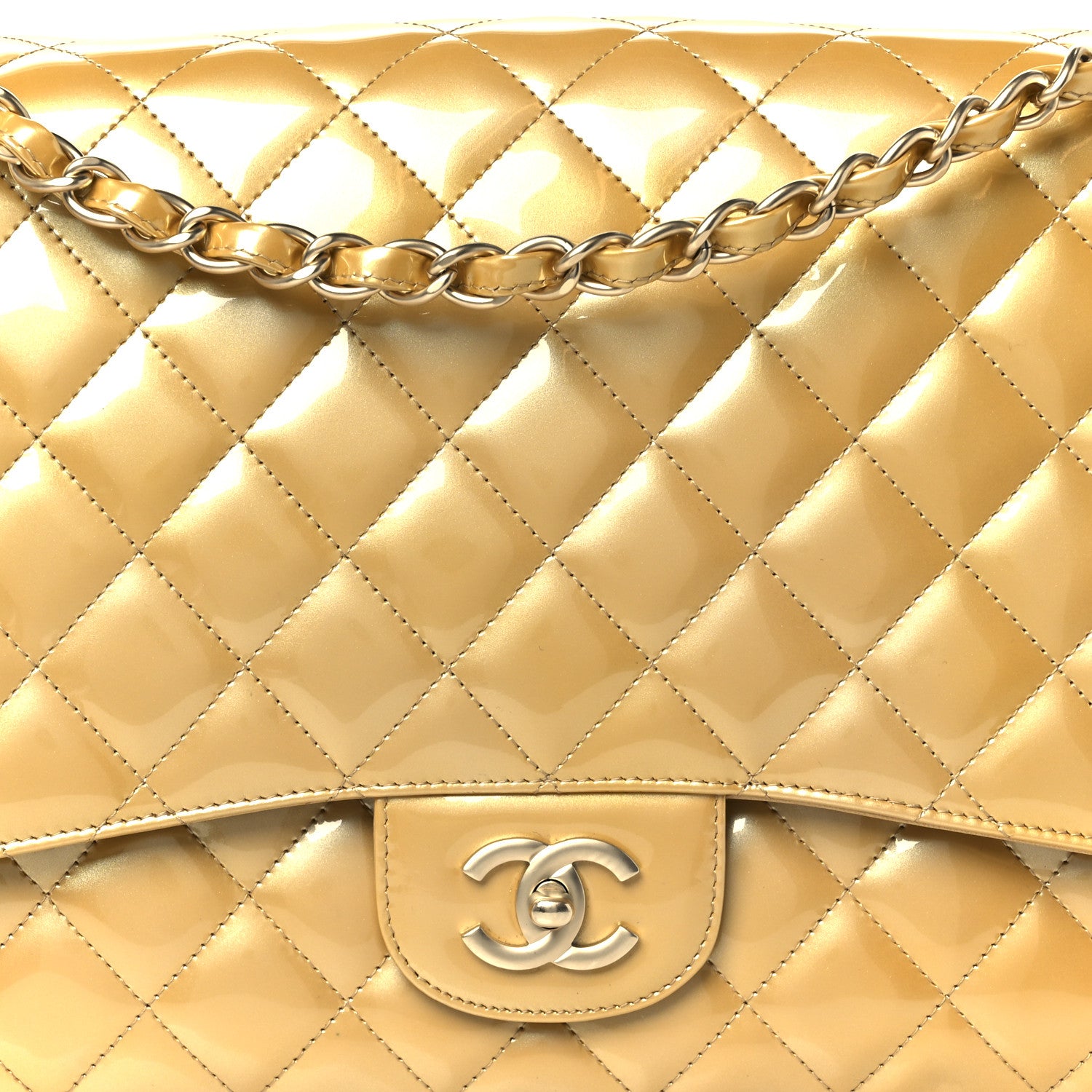 Chanel Metallic Patent Quilted Maxi Single Flap Beige 9 of 11