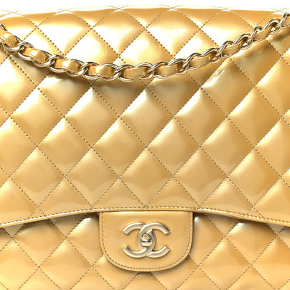 Chanel Metallic Patent Quilted Maxi Single Flap Beige 9 of 11