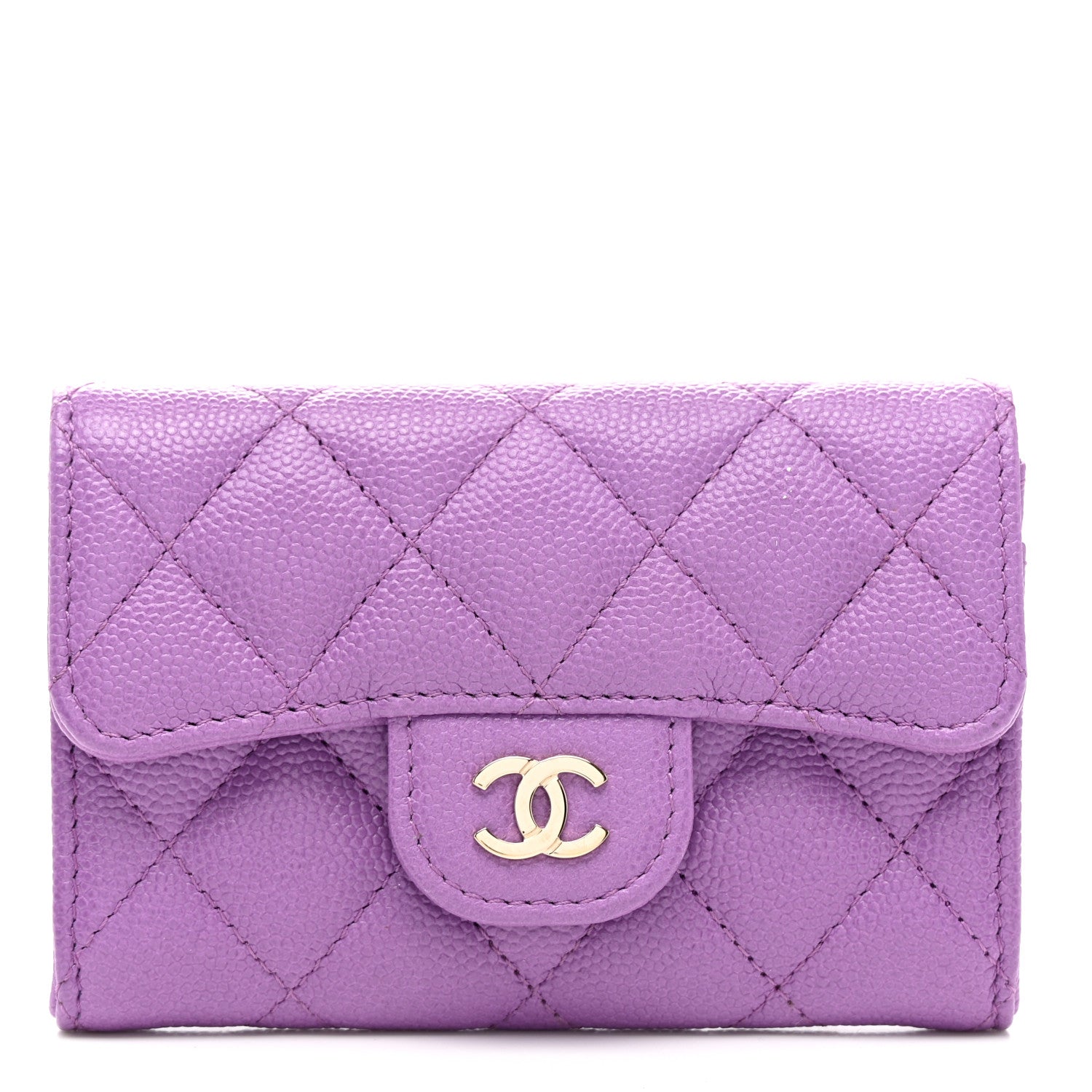 Chanel Caviar Quilted Flap Card Holder Wallet Purple 1 of 9