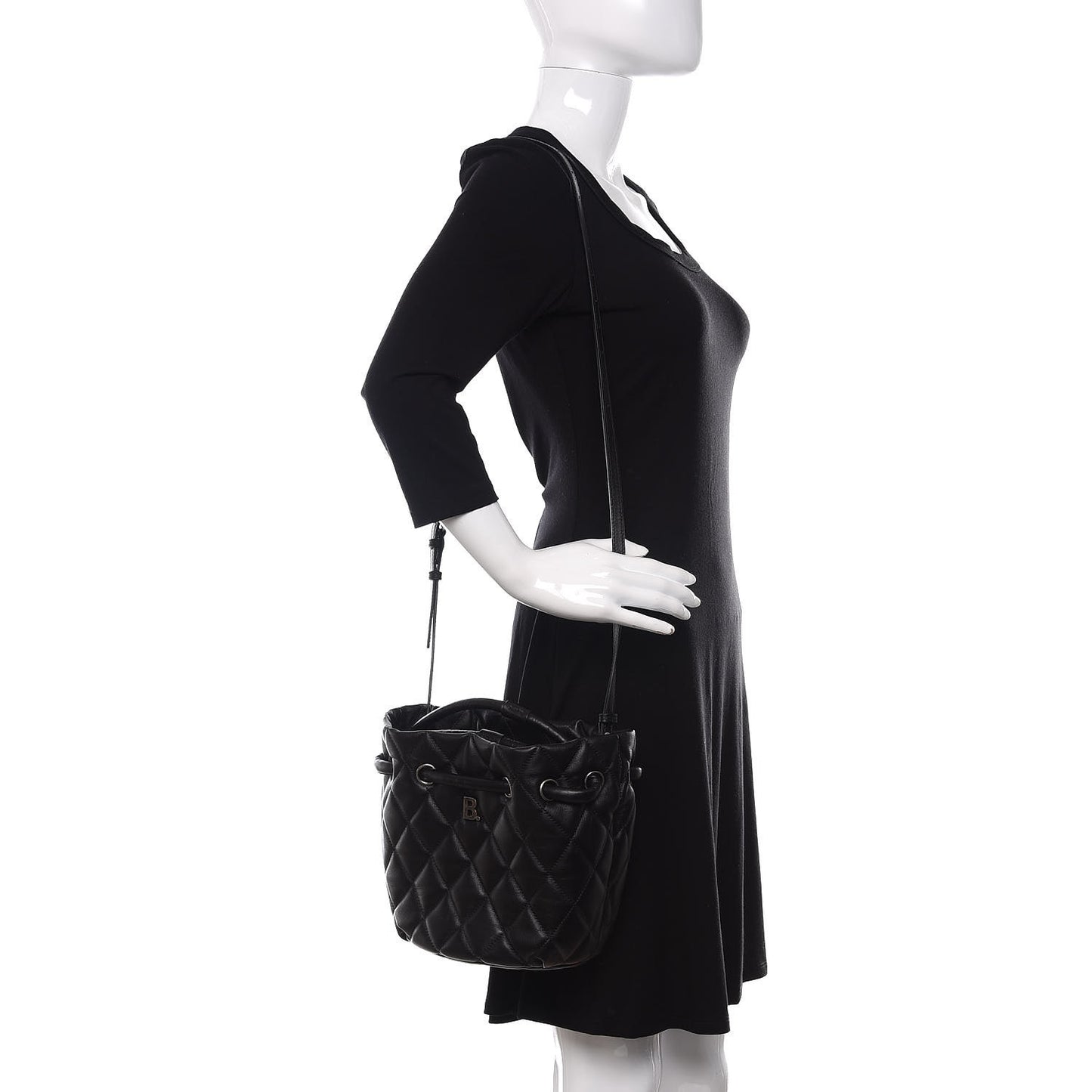 Nappa Calfskin Quilted Touch B Bucket Bag Black
