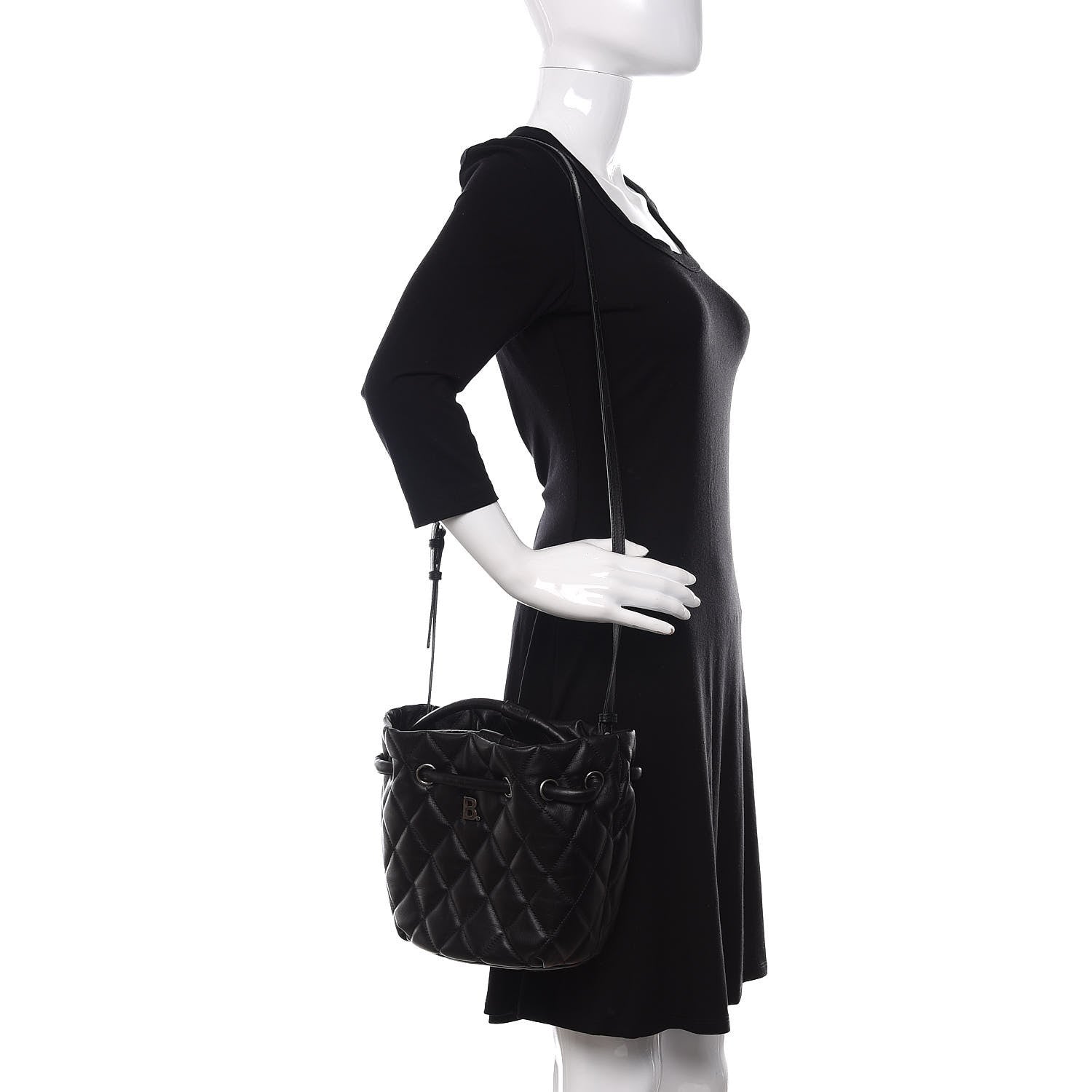 Balenciaga Nappa Calfskin Quilted Touch B Bucket Bag Black 2 of 9