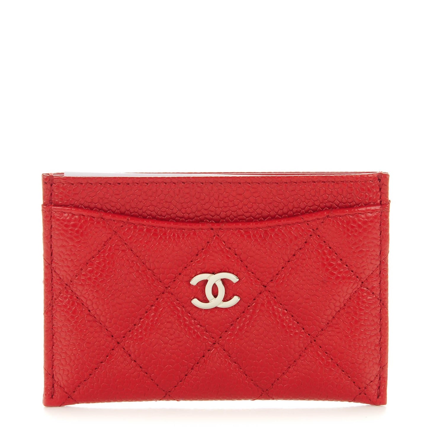 Caviar Quilted Card Holder Dark Red