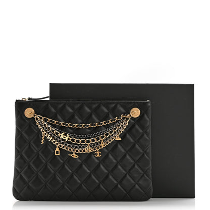 Chanel Lambskin Quilted Egyptian Amulet Zipped Pouch Black 8 of 8