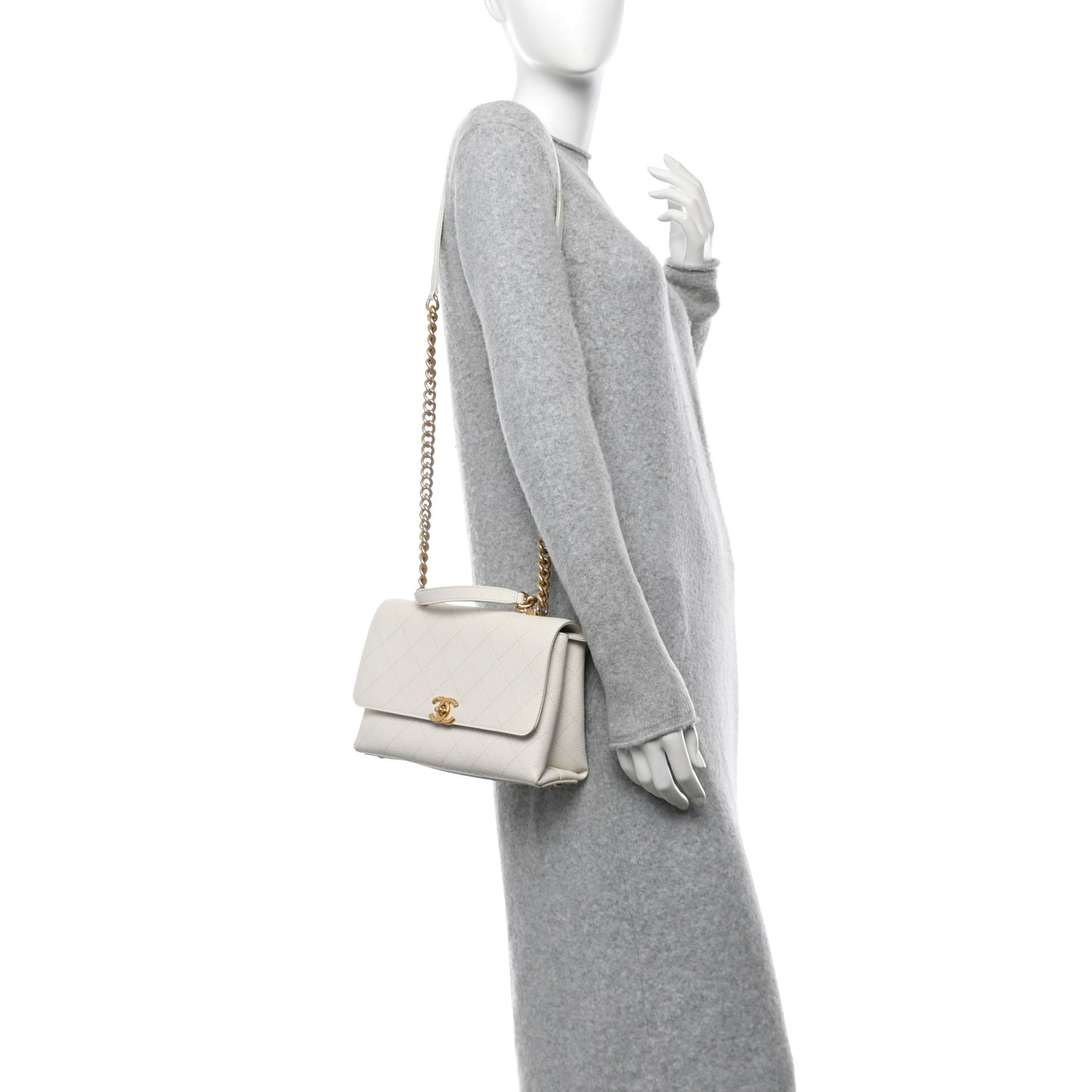 Grained Calfskin Small Stitched Flap White