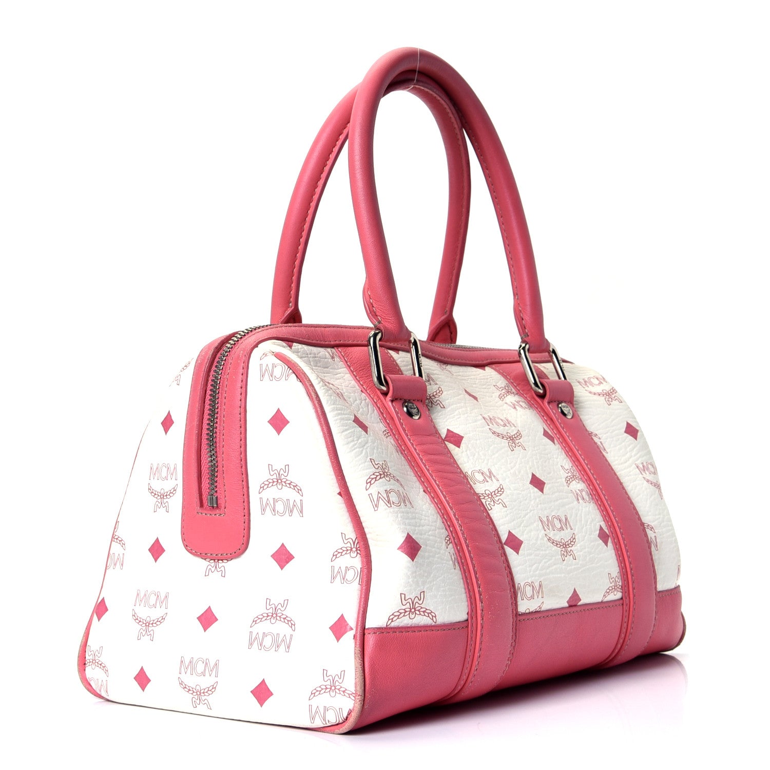 MCM Visetos Small Boston Bag Pink White 2 of 4