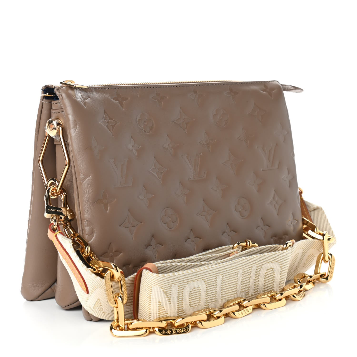Louis Vuitton Lambskin Embossed Monogram Coussin PM Taupe 3 of 10