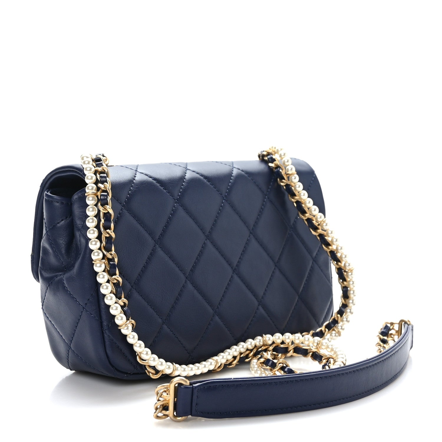Chanel Calfskin Quilted Small Crystal Pearls Flap Bag Blue 3 of 10