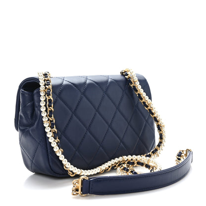 Chanel Calfskin Quilted Small Crystal Pearls Flap Bag Blue 3 of 10
