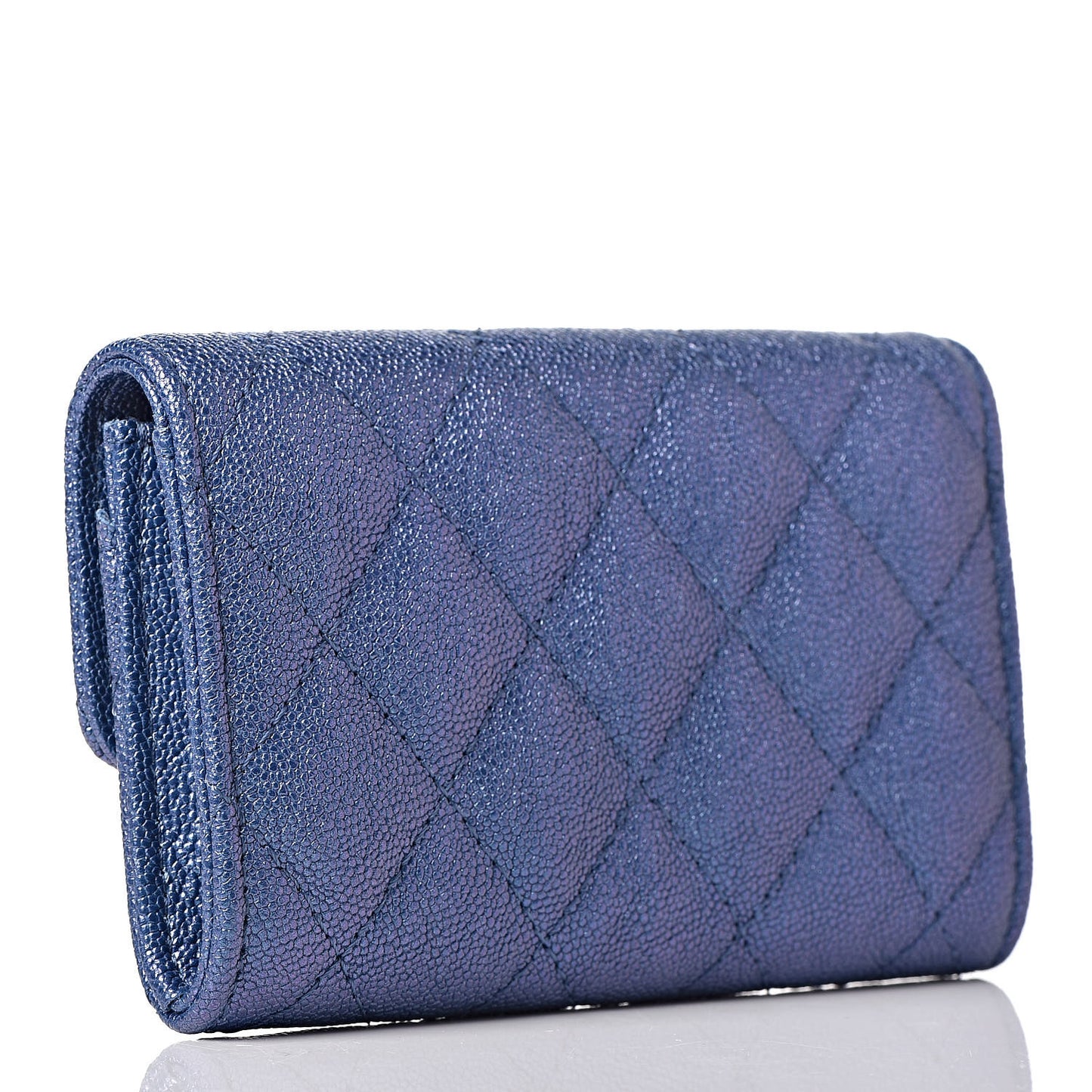 Iridescent Caviar Quilted Flap Card Holder Dark Blue