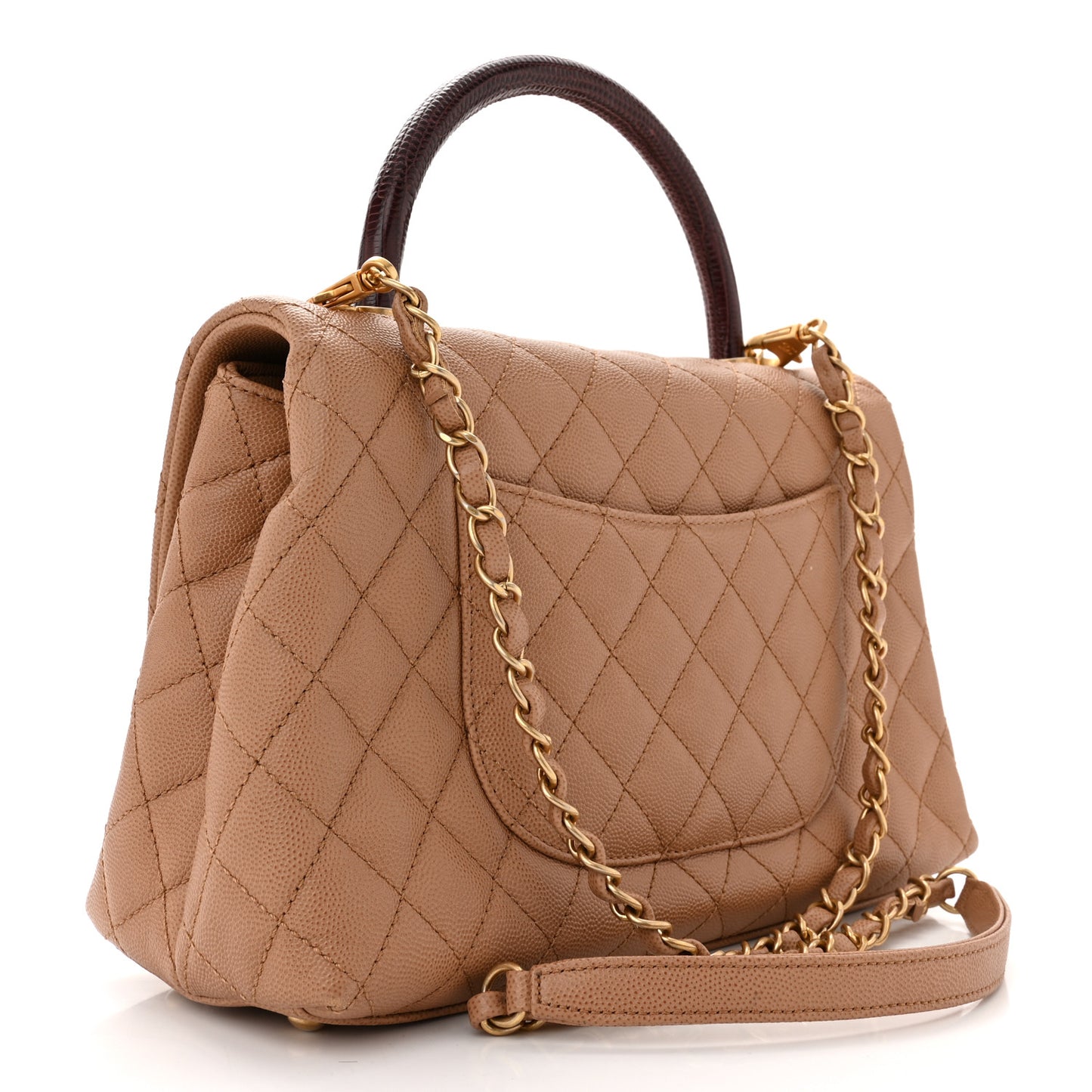 Caviar Lizard Quilted Small Coco Handle Flap Beige