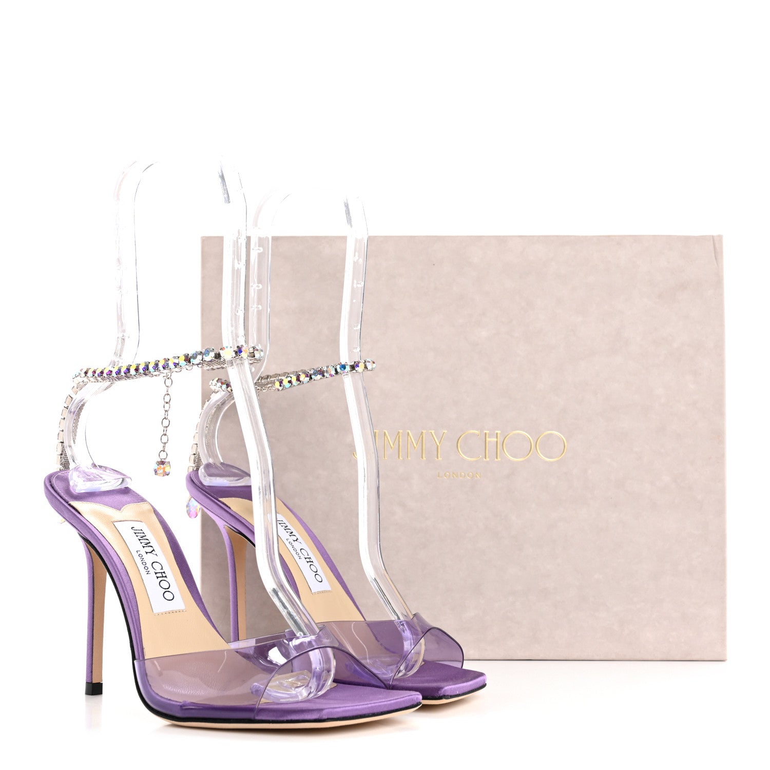 Jimmy Choo Satin PVC Crystal Saeda 100 Sandals 38 Wisteria 14 of 14