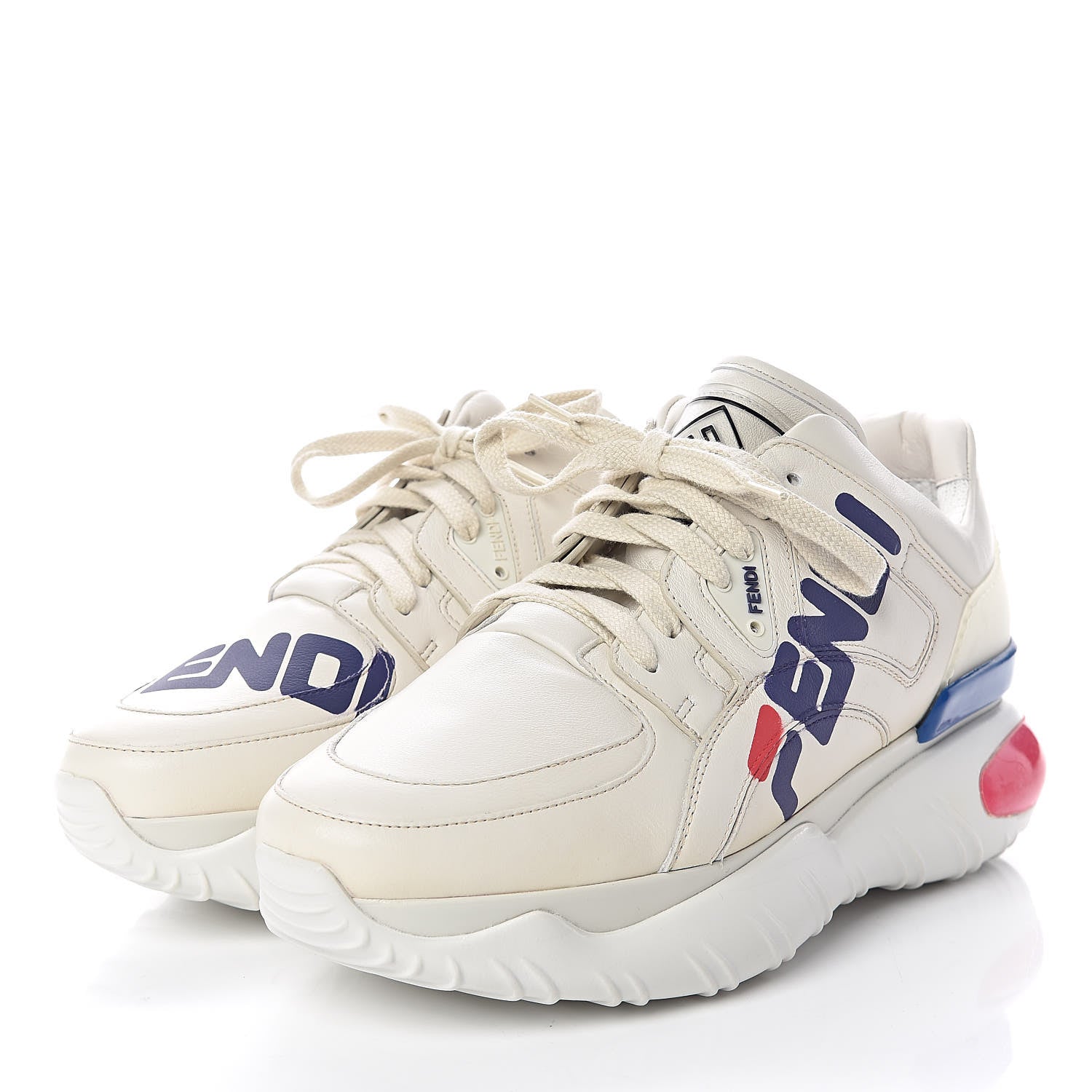 Fendi X FILA Vitello Mania Painted Womens Chunky Sneakers 40 Ice White Caipiroska Blueberry 3 of 9