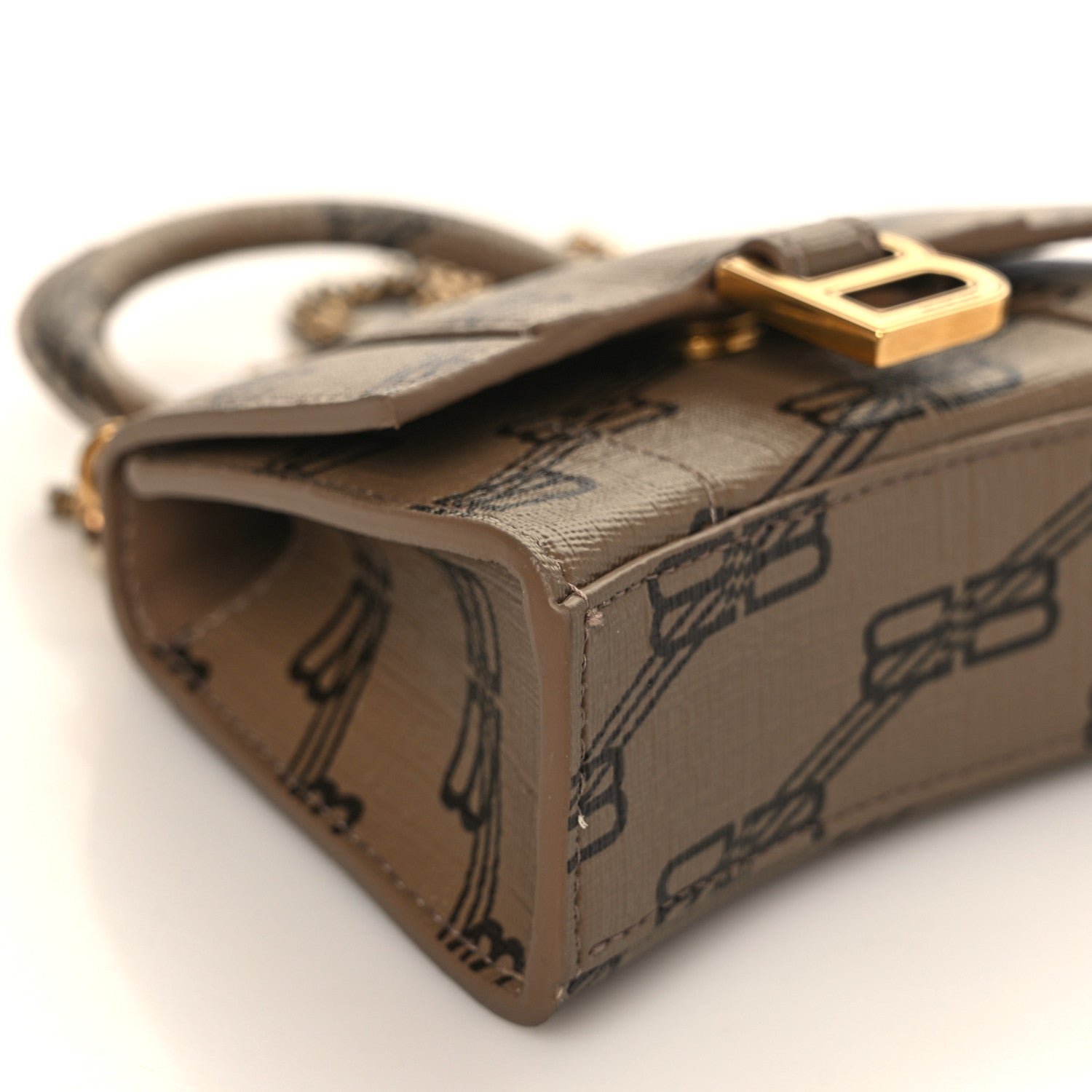 Balenciaga Coated Canvas BB Monogram Hourglass Top Handle Bag Mini with Chain Beige Brown 6 of 7