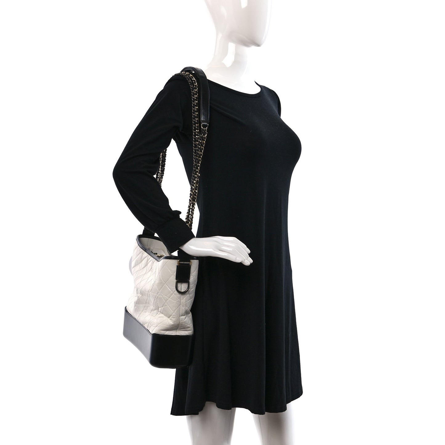 Aged Calfskin Quilted Large Gabrielle Hobo White Black