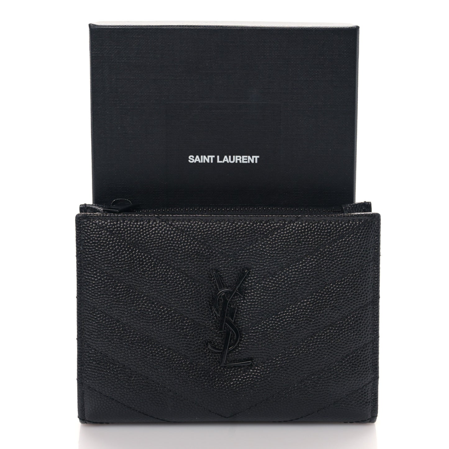 Grain De Poudre Matelasse Chevron Cassandre Fragments Zippered Bi-Fold Wallet Black