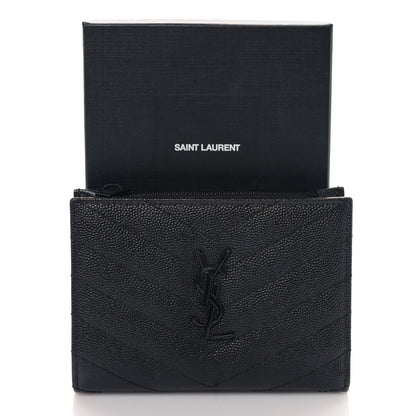 Saint Laurent Grain De Poudre Matelasse Chevron Cassandre Fragments Zippered Bi-Fold Wallet Black 9 of 9