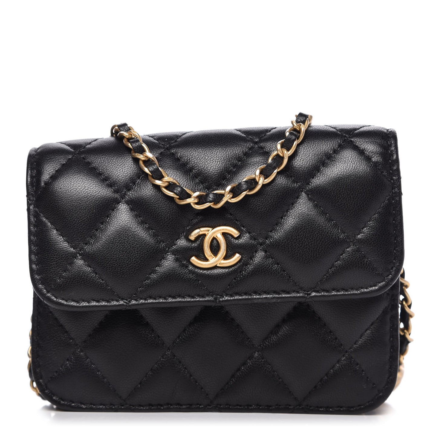 Lambskin Quilted Pearl Crush Clutch With Chain Black
