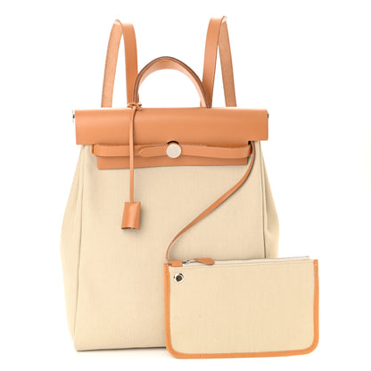 Hermes Military Toile Vache Hunter Herbag a Dos Zip Retourne Beton Naturel Sable 1 of 11