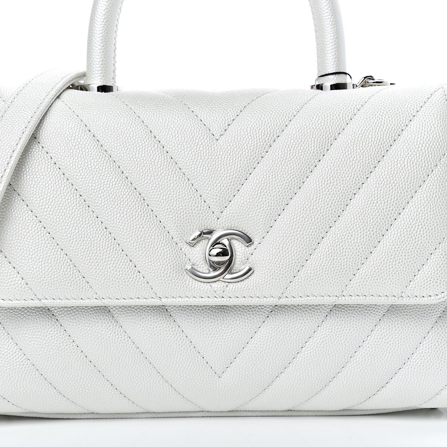 Chanel Iridescent Caviar Chevron Quilted Mini Coco Handle Flap White 7 of 11