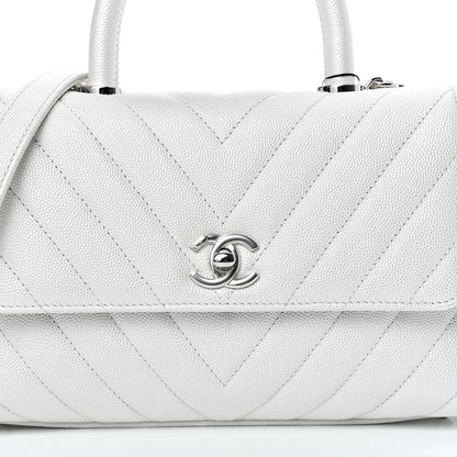 Chanel Iridescent Caviar Chevron Quilted Mini Coco Handle Flap White 7 of 11