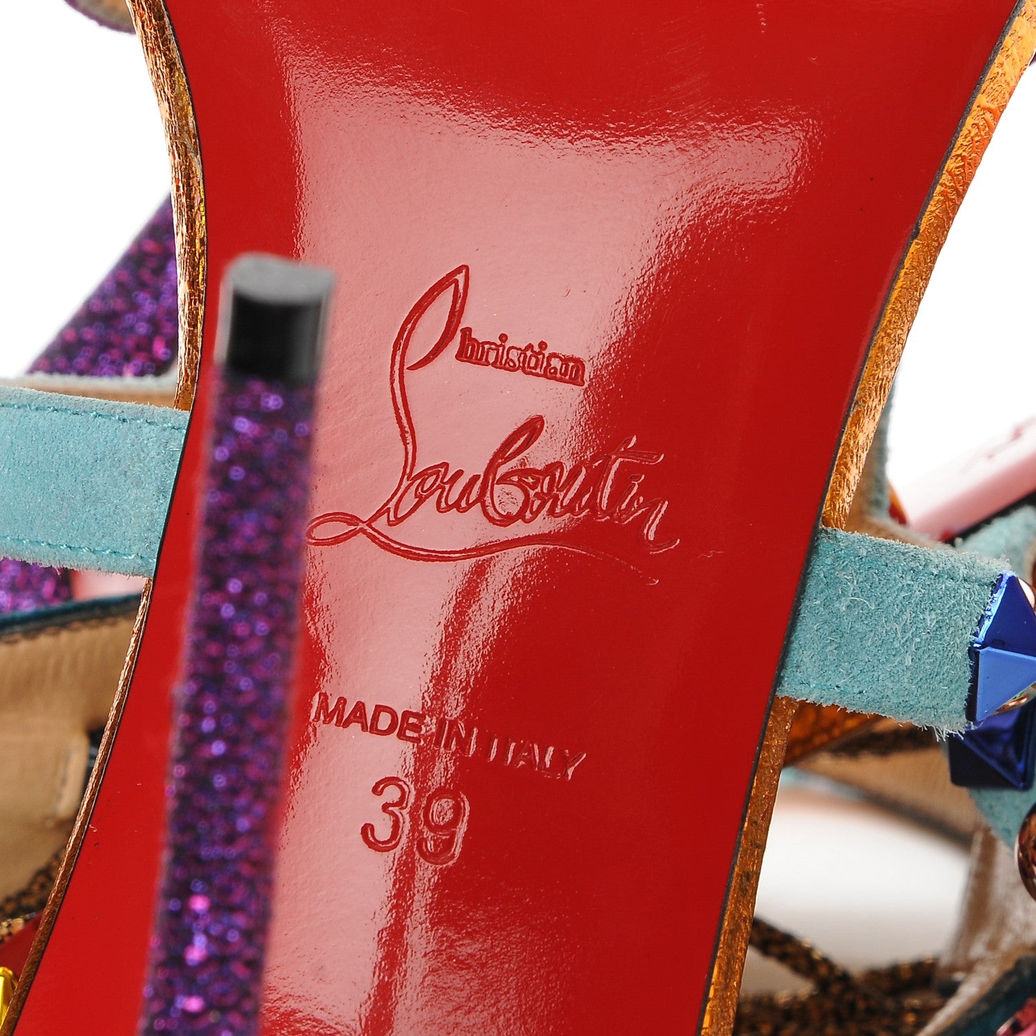 Christian Louboutin Suede Lame Studded Kaleikita 100 Sandals 39 Version Gold 6 of 7