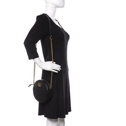 Gucci Azalea Calfskin Matelasse Heart Mini GG Marmont Round Shoulder Bag Black 2 of 10