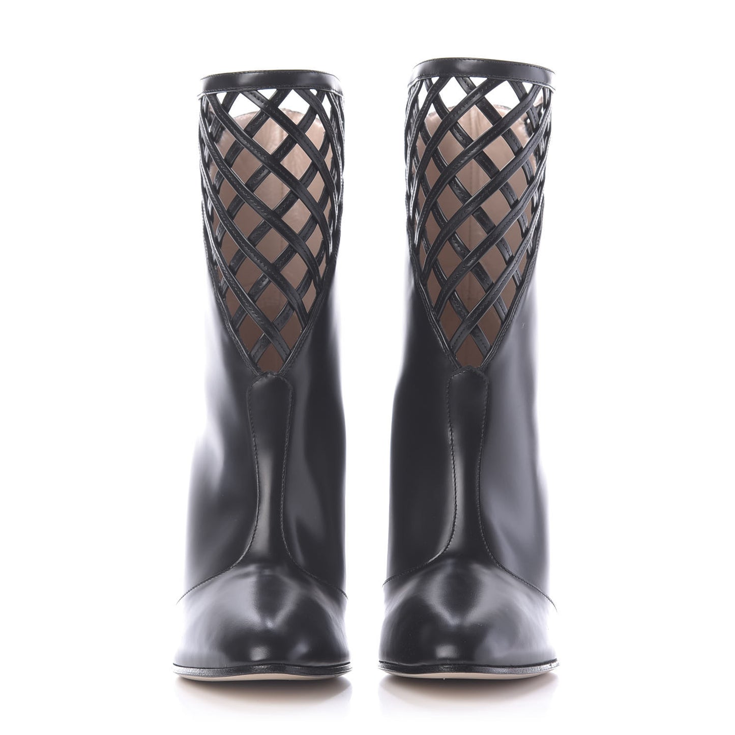 Plume Calfskin Damir Lattice Cutout Boots 35.5 Black