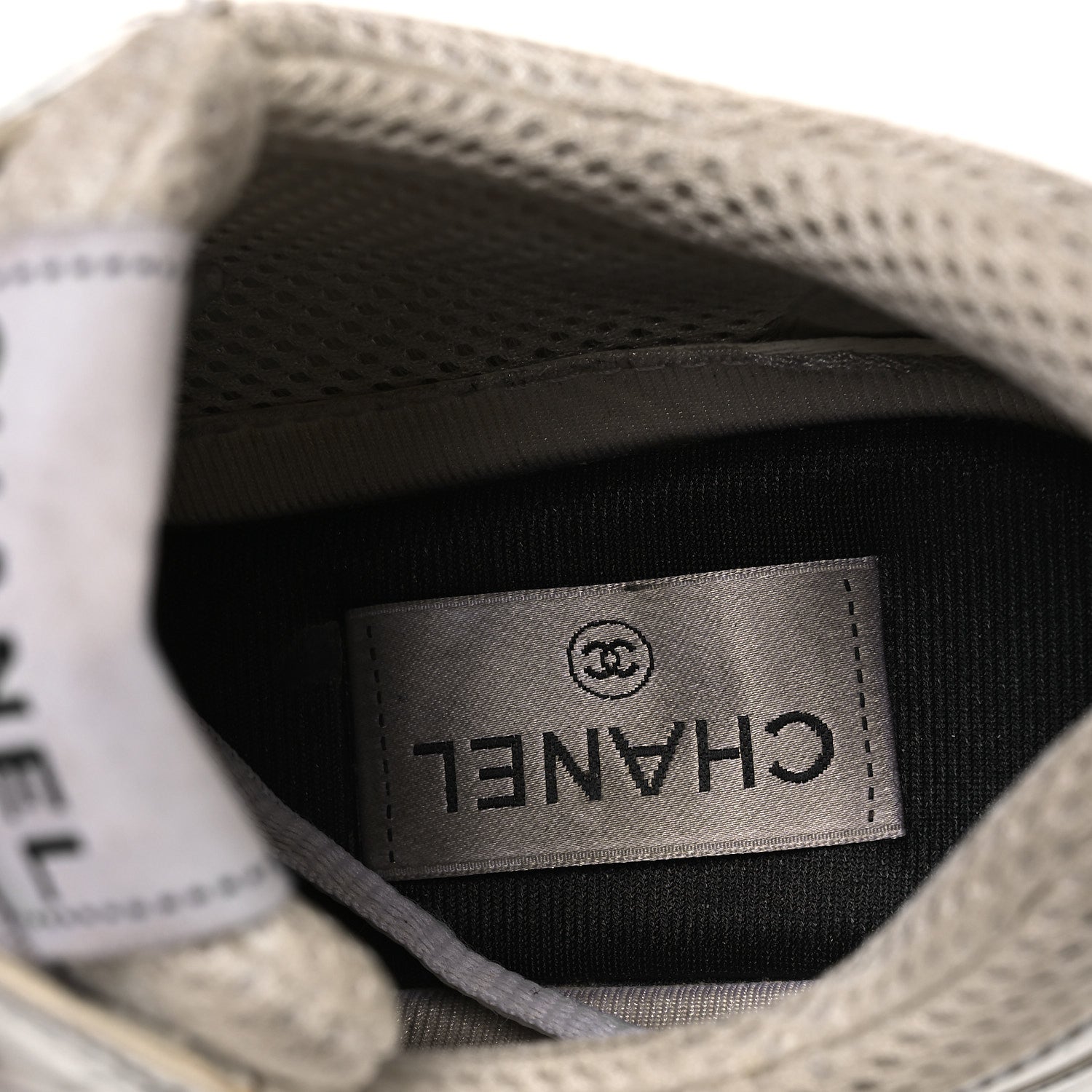 Chanel Fabric Laminated Calfskin Stretch CC Sneakers 39.5 White Silver 9 of 14