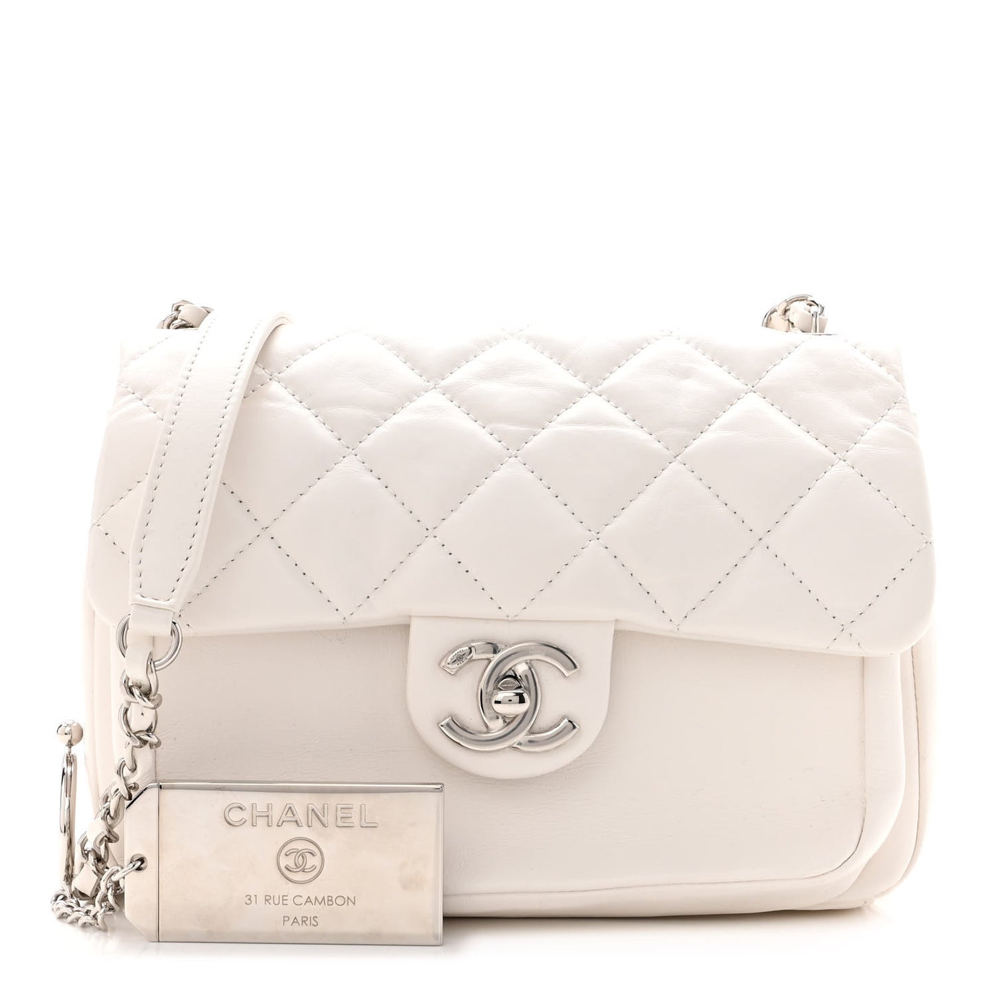 Aged Calfskin Quilted Express Zip Around Flap White