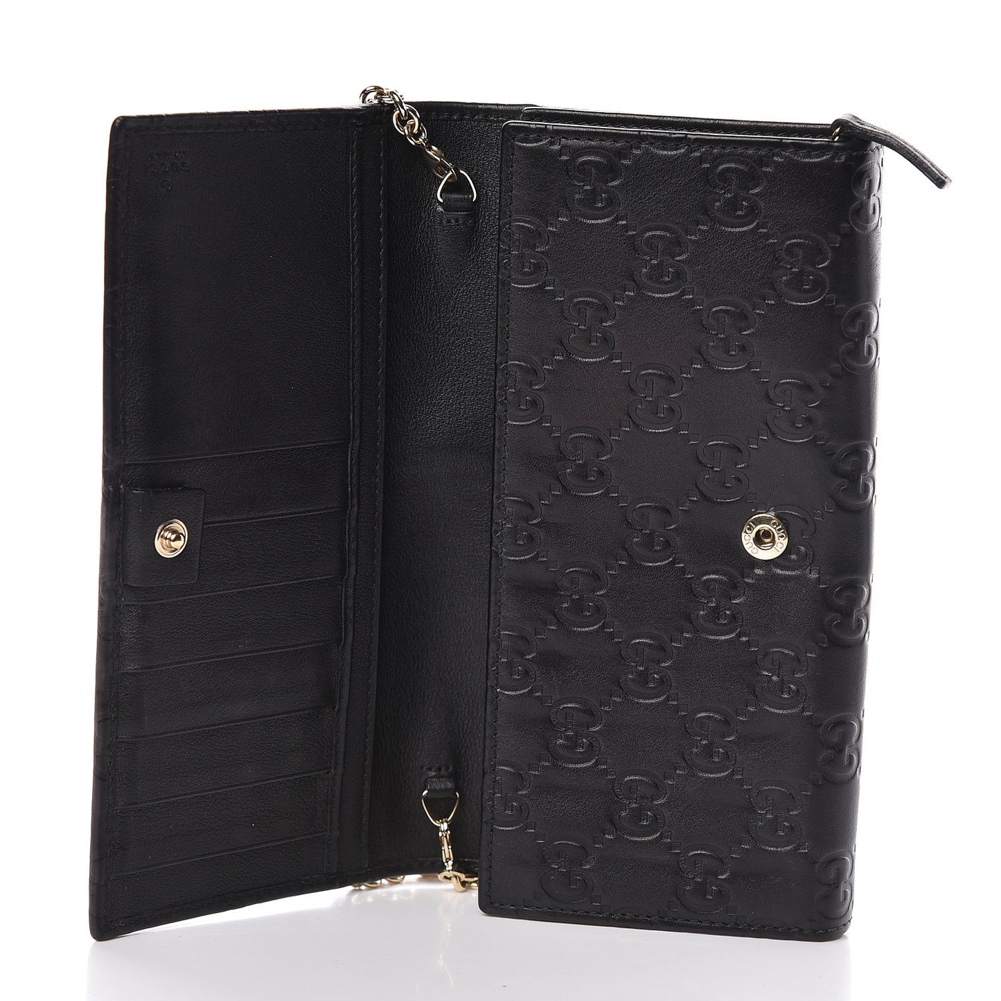 Guccissima Margaux Calfskin Metal Bar Chain Wallet Black