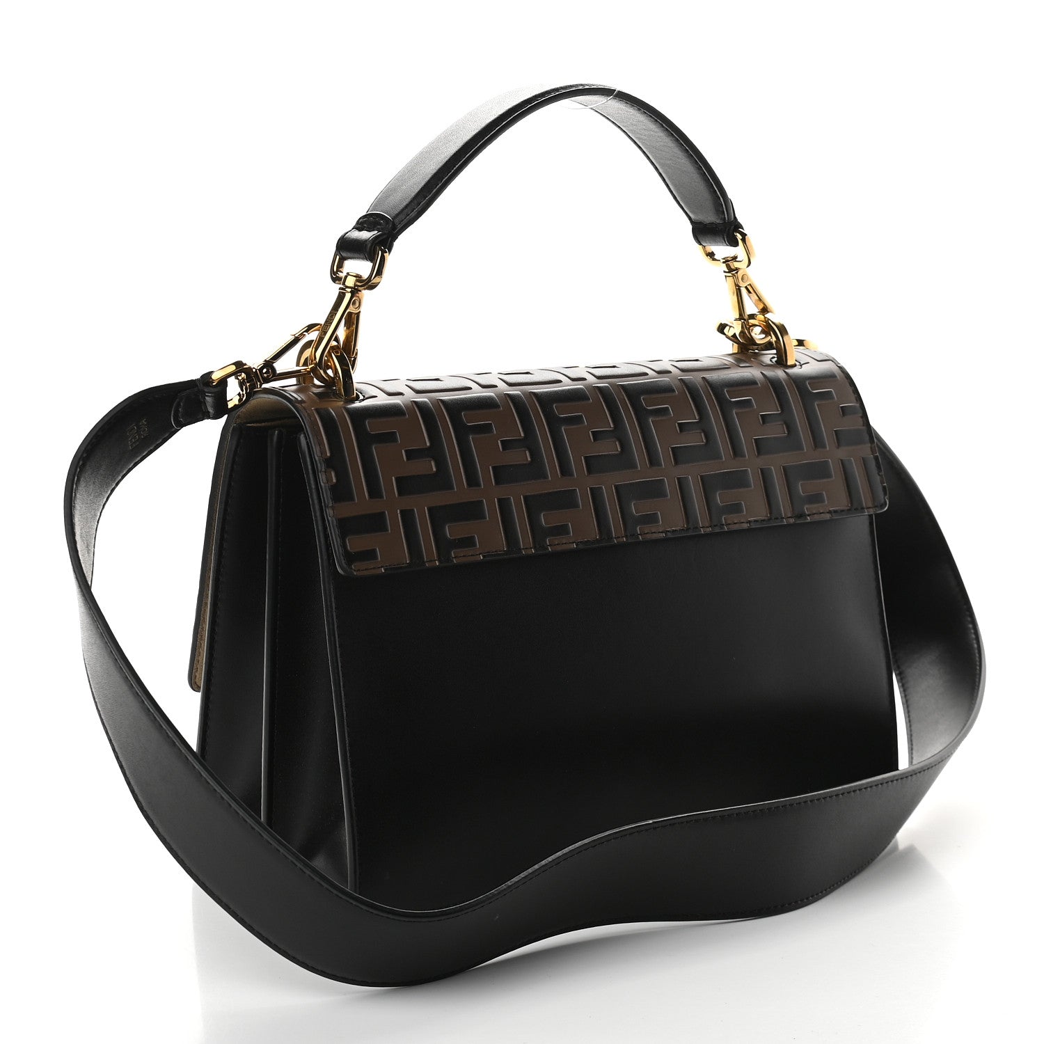 Fendi Vitello Liberty Bi-Color FF 1974 Embossed Kan U Shoulder Bag Black Maya 4 of 18