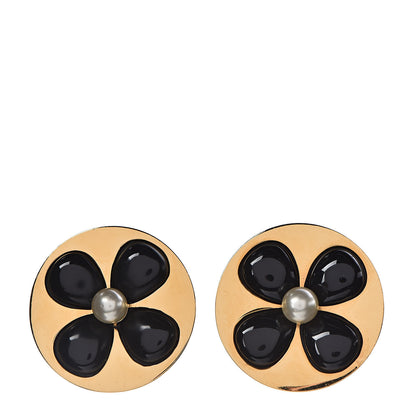 Chanel Pearl Resin CC Clover Clip On Earrings Gold 1 of 4