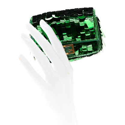 Fendi Sequin Paillettes Shiny Nappa Sex and the City Nano Baguette Belt Charm Green 2 of 7