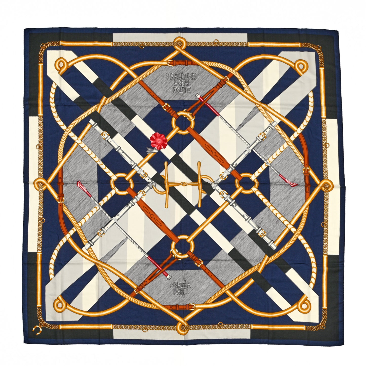 Cashmere Silk Parcours Sans Faute Shawl 140 Marine White Gold