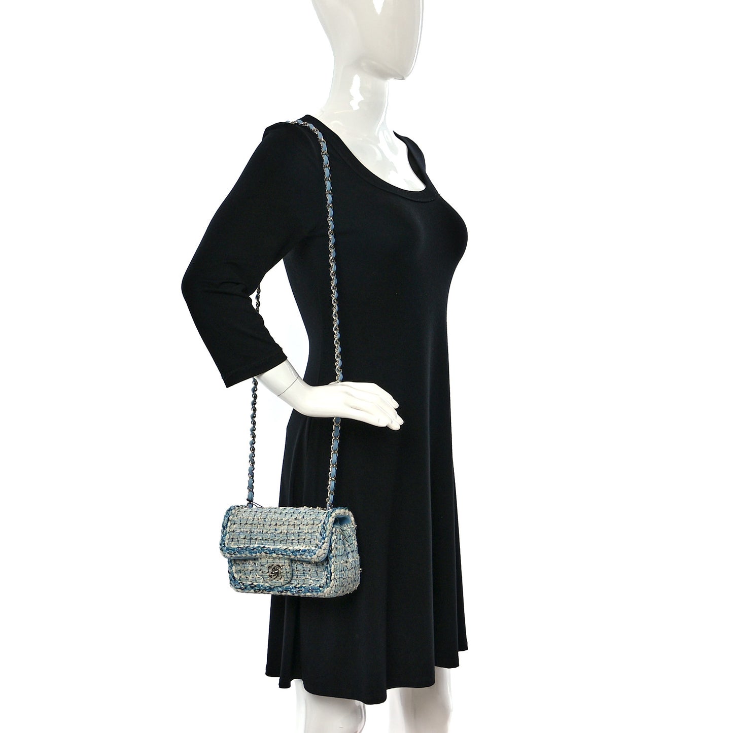 Tweed Braid Mini Flap Blue White Navy