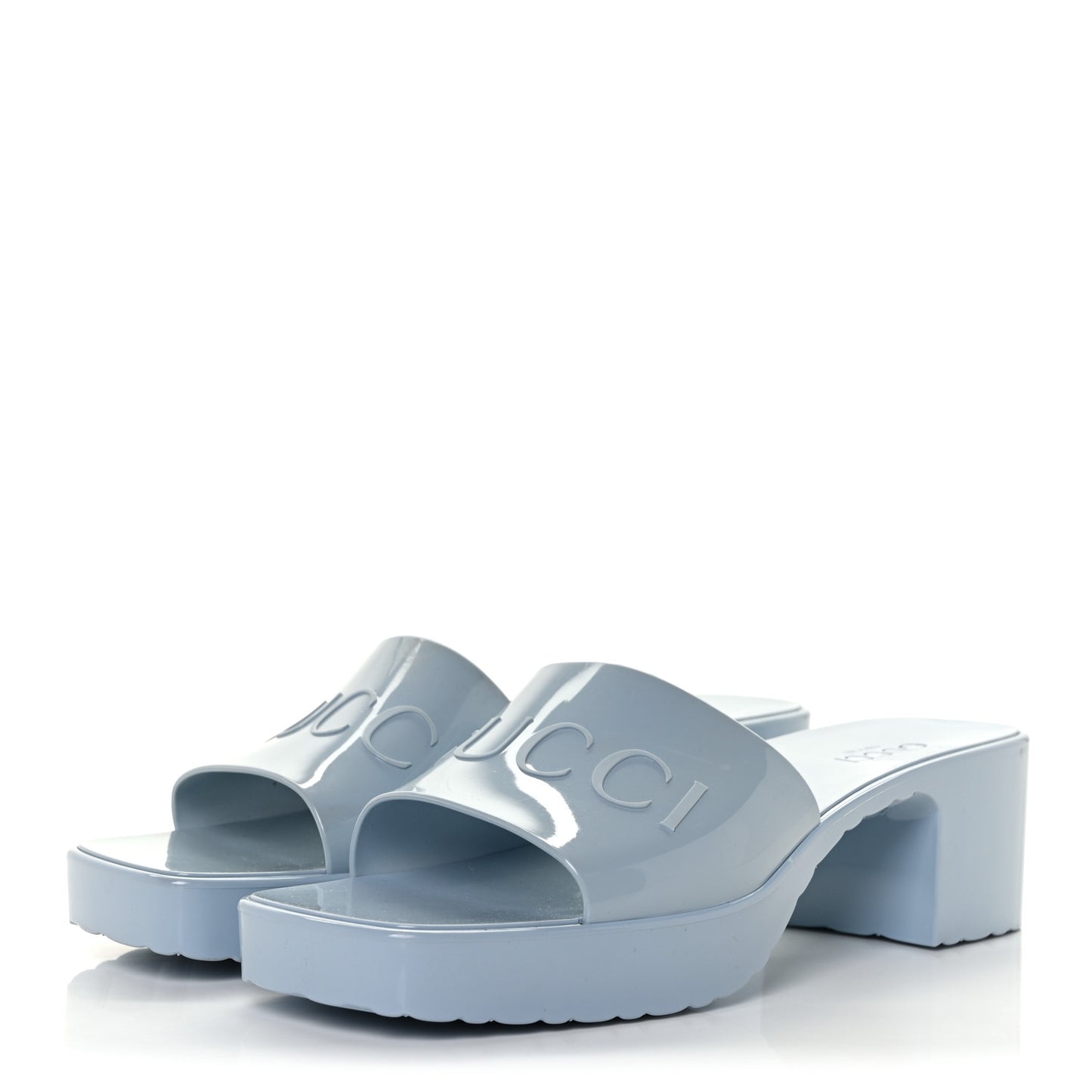 Rubber Gucci Logo Womens Platform 20/60mm Slide Sandals 42 Porcelain Light Blue