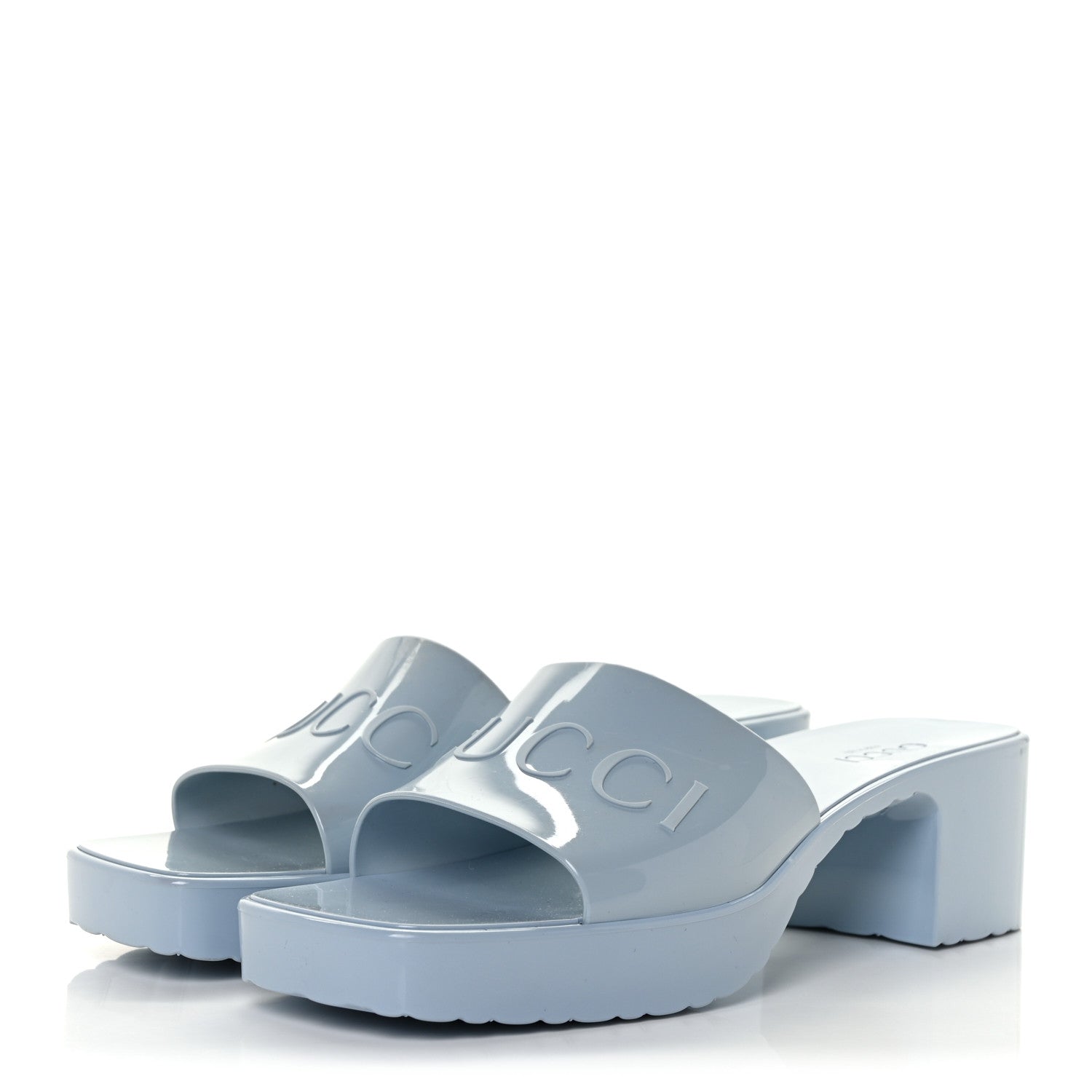 Gucci Rubber Gucci Logo Womens Platform 20/60mm Slide Sandals 42 Porcelain Light Blue 3 of 10
