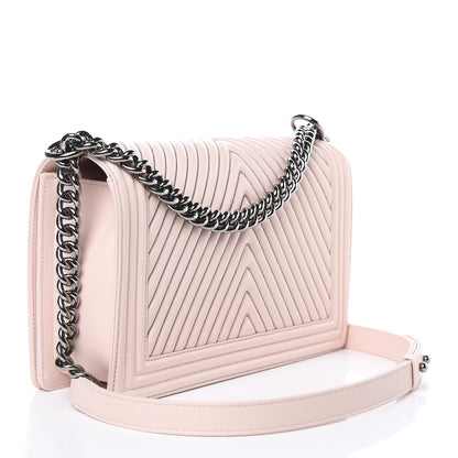 Chanel Calfskin Chevron Micro Chains Boy Flap Light Pink 3 of 10