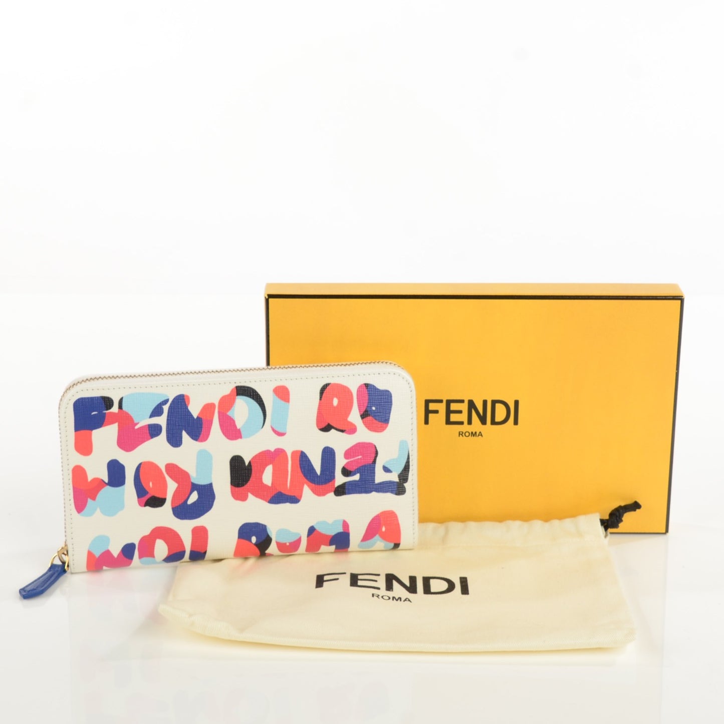 Vitello Elite Fendi Roma Simply Zip Around Wallet White Multicolor