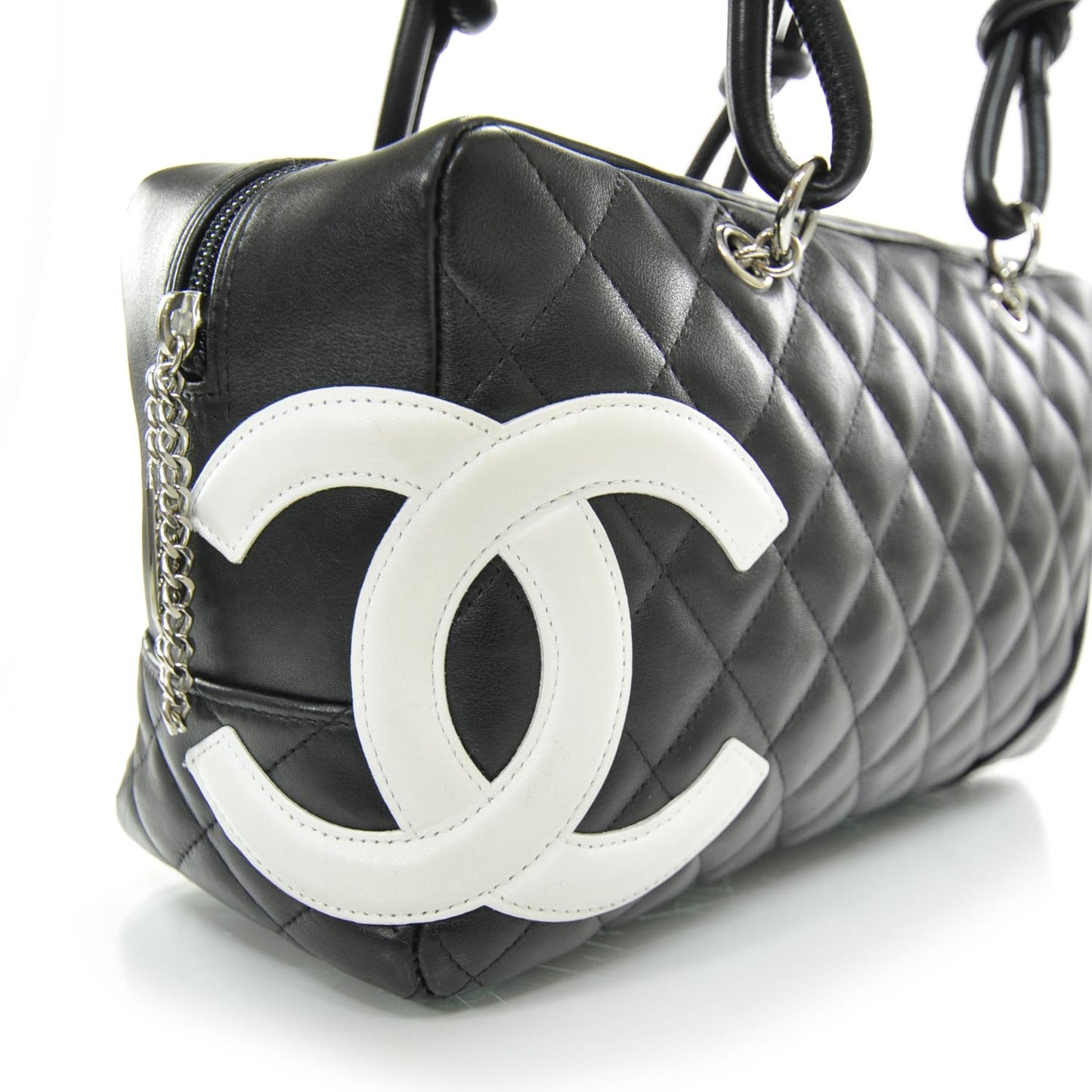 Calfskin Quilted Large Cambon Bowler White Black