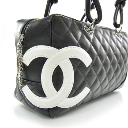 Chanel Calfskin Quilted Large Cambon Bowler White Black 7 of 10