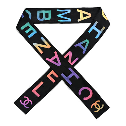 Chanel Silk Logo Rue Cambon Slim Bandeau Scarf Black Multicolor 1 of 3