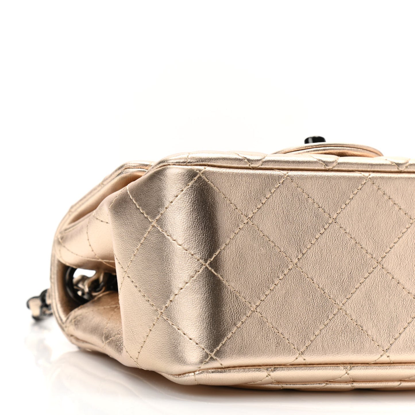 Metallic Lambskin Quilted Mini Square Flap Gold Black