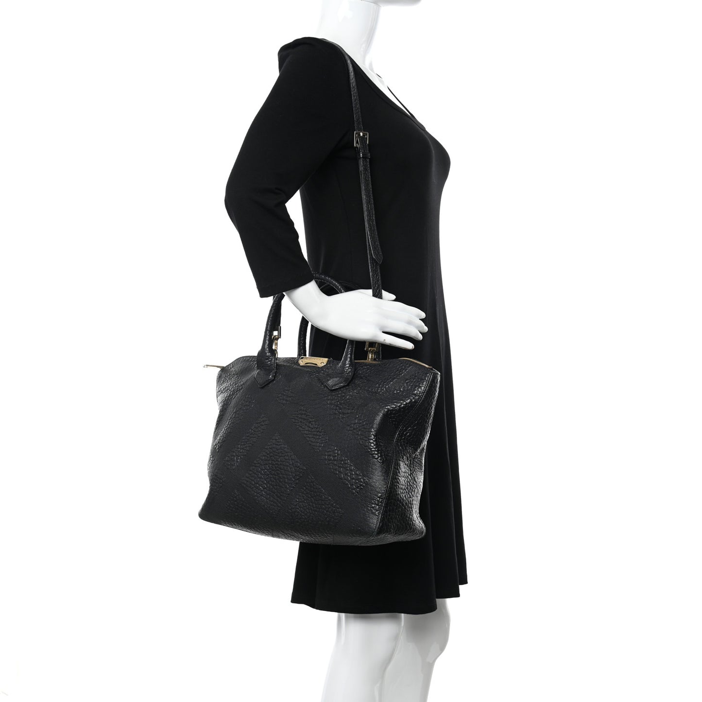 Heritage Grain Check Embossed Medium Dewsbury Tote Black