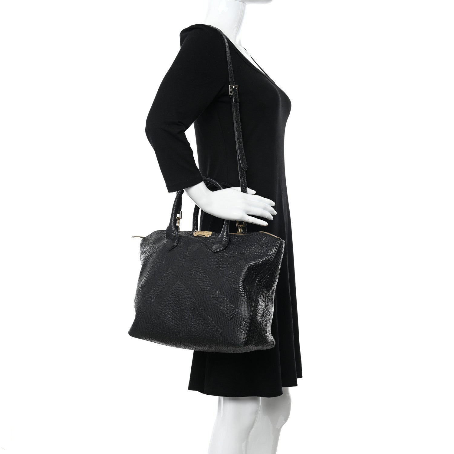 Burberry Heritage Grain Check Embossed Medium Dewsbury Tote Black 2 of 20