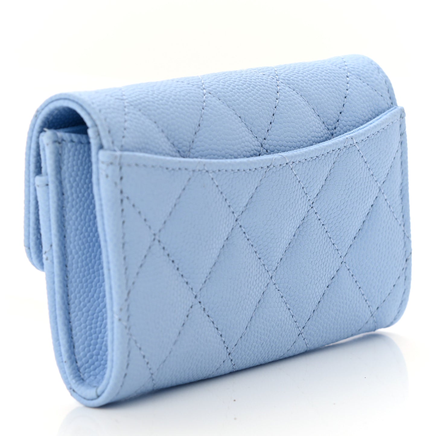 Caviar Quilted Flap Card Holder Wallet Light Blue