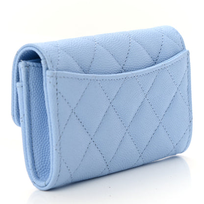 Chanel Caviar Quilted Flap Card Holder Wallet Light Blue 3 of 9