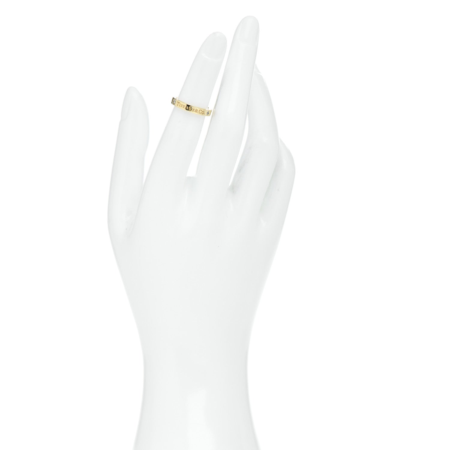 Tiffany 18K Yellow Gold Diamond Logo Band Ring 46 3.75 2 of 4
