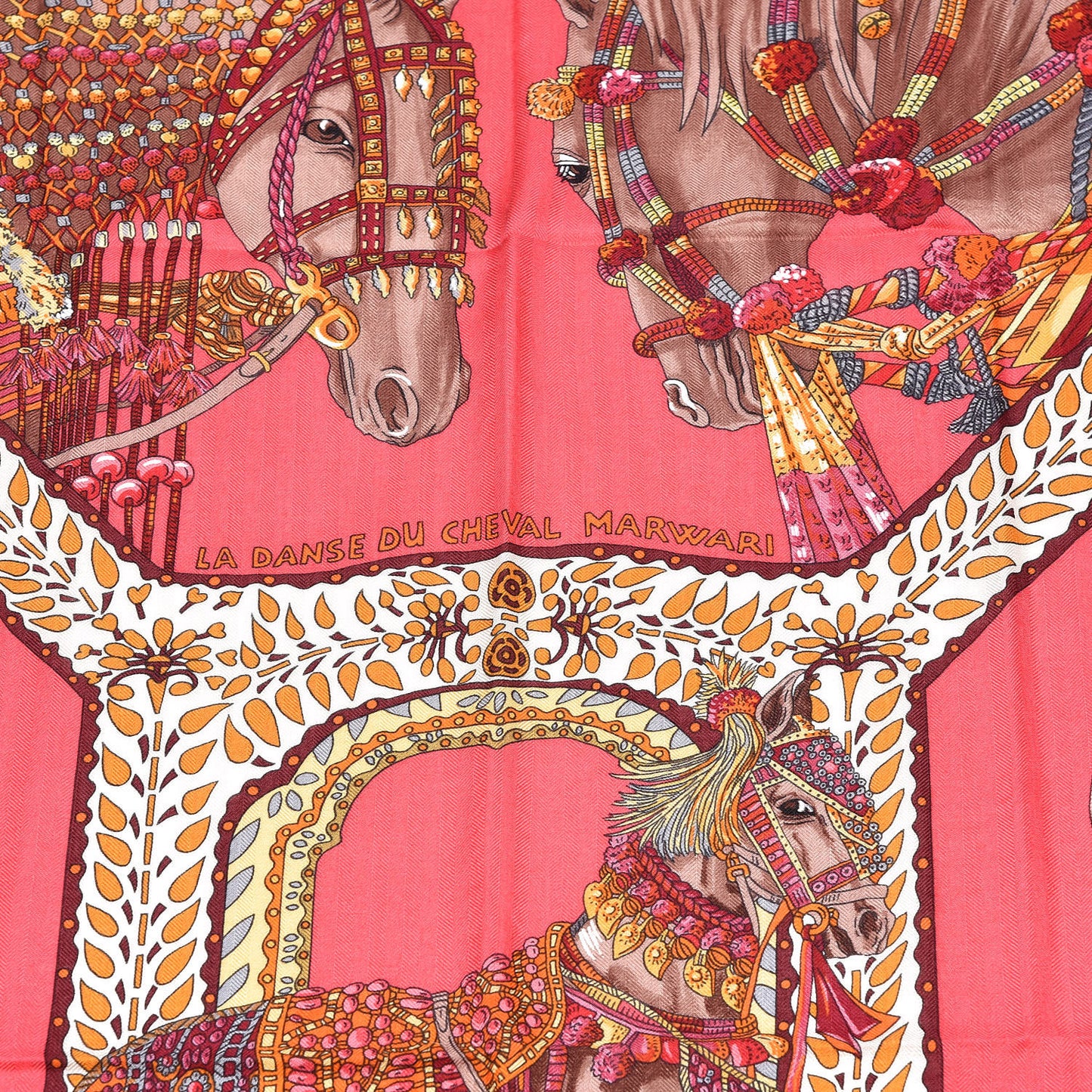 Cashmere Silk La Danse Du Cheval Shawl 140 Rose Vif Orange Fuchsia